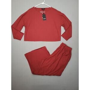 Arwser Women's Two Piece Pajamas Set Crop Top Lounge Outfit Large
